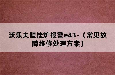 沃乐夫壁挂炉报警e43-（常见故障维修处理方案）