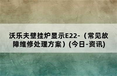 沃乐夫壁挂炉显示E22-（常见故障维修处理方案）(今日-资讯)