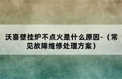 沃喜壁挂炉不点火是什么原因-（常见故障维修处理方案）