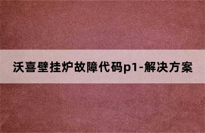 沃喜壁挂炉故障代码p1-解决方案