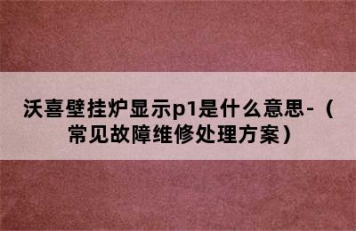 沃喜壁挂炉显示p1是什么意思-（常见故障维修处理方案）