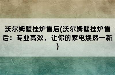 沃尔姆壁挂炉售后(沃尔姆壁挂炉售后：专业高效，让你的家电焕然一新)