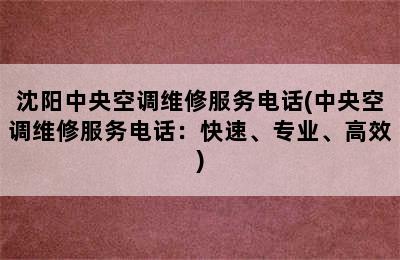 沈阳中央空调维修服务电话(中央空调维修服务电话：快速、专业、高效)