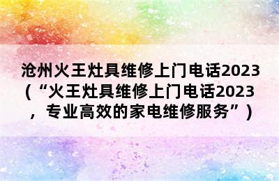 沧州火王灶具维修上门电话2023(“火王灶具维修上门电话2023，专业高效的家电维修服务”)