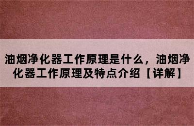 油烟净化器工作原理是什么，油烟净化器工作原理及特点介绍【详解】