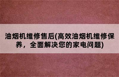 油烟机维修售后(高效油烟机维修保养，全面解决您的家电问题)