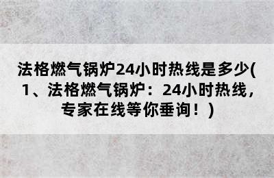 法格燃气锅炉24小时热线是多少(1、法格燃气锅炉：24小时热线，专家在线等你垂询！)