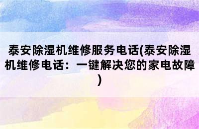 泰安除湿机维修服务电话(泰安除湿机维修电话：一键解决您的家电故障)