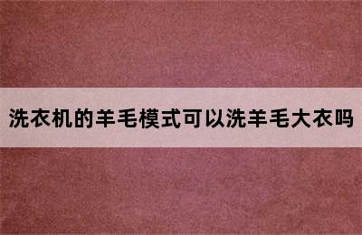 洗衣机的羊毛模式可以洗羊毛大衣吗