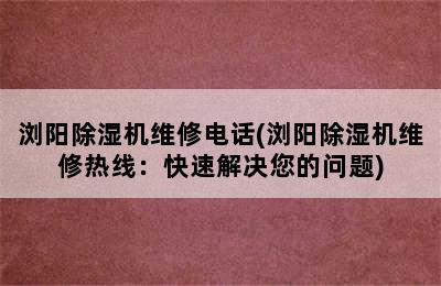 浏阳除湿机维修电话(浏阳除湿机维修热线：快速解决您的问题)