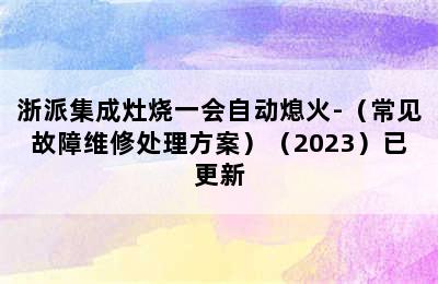 浙派集成灶烧一会自动熄火-（常见故障维修处理方案）（2023）已更新