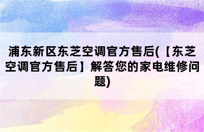 浦东新区东芝空调官方售后(【东芝空调官方售后】解答您的家电维修问题)