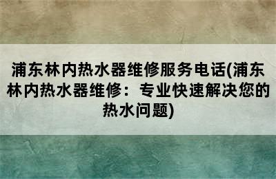 浦东林内热水器维修服务电话(浦东林内热水器维修：专业快速解决您的热水问题)