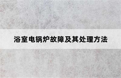 浴室电锅炉故障及其处理方法