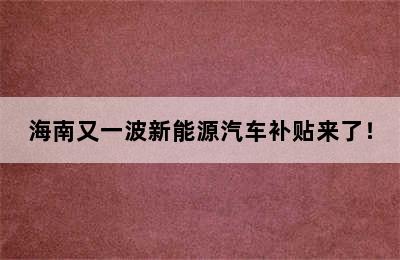 海南又一波新能源汽车补贴来了！