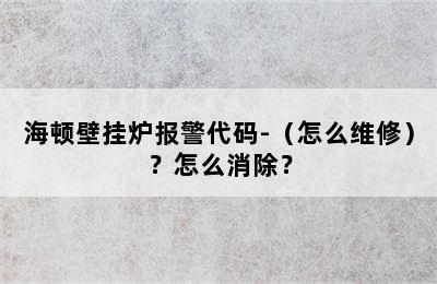 海顿壁挂炉报警代码-（怎么维修）？怎么消除？