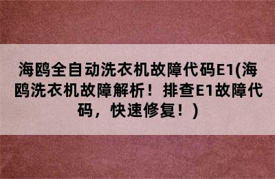 海鸥全自动洗衣机故障代码E1(海鸥洗衣机故障解析！排查E1故障代码，快速修复！)