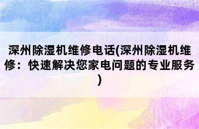 深州除湿机维修电话(深州除湿机维修：快速解决您家电问题的专业服务)