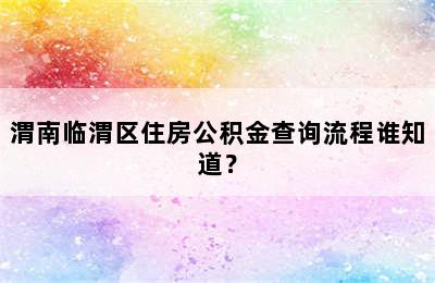 渭南临渭区住房公积金查询流程谁知道？