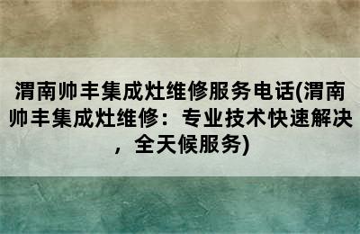 渭南帅丰集成灶维修服务电话(渭南帅丰集成灶维修：专业技术快速解决，全天候服务)