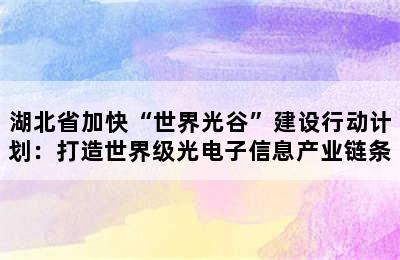 湖北省加快“世界光谷”建设行动计划：打造世界级光电子信息产业链条