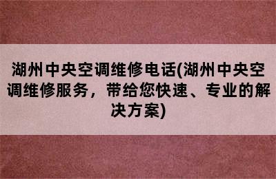 湖州中央空调维修电话(湖州中央空调维修服务，带给您快速、专业的解决方案)