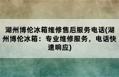 湖州博伦冰箱维修售后服务电话(湖州博伦冰箱：专业维修服务，电话快速响应)