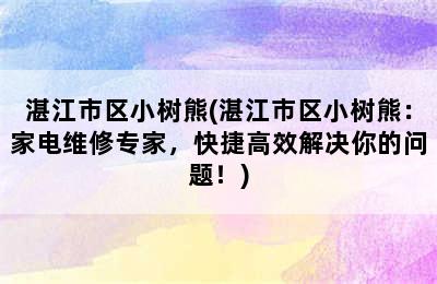 湛江市区小树熊(湛江市区小树熊：家电维修专家，快捷高效解决你的问题！)