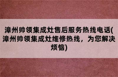 漳州帅领集成灶售后服务热线电话(漳州帅领集成灶维修热线，为您解决烦恼)