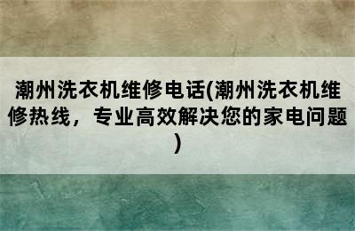 潮州洗衣机维修电话(潮州洗衣机维修热线，专业高效解决您的家电问题)