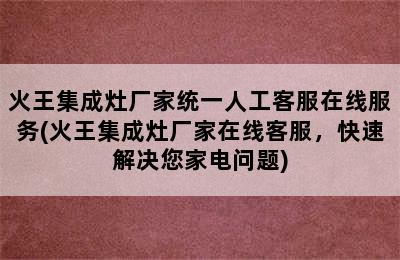 火王集成灶厂家统一人工客服在线服务(火王集成灶厂家在线客服，快速解决您家电问题)