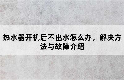 热水器开机后不出水怎么办，解决方法与故障介绍