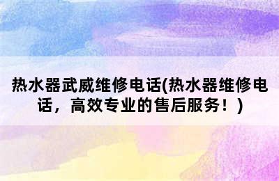 热水器武威维修电话(热水器维修电话，高效专业的售后服务！)