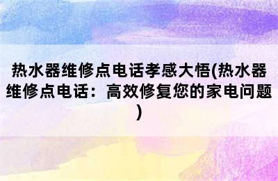 热水器维修点电话孝感大悟(热水器维修点电话：高效修复您的家电问题)