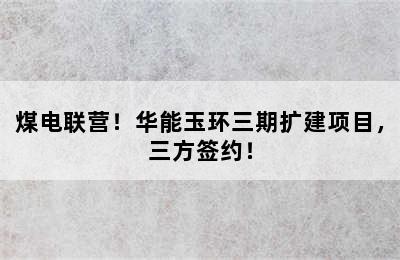 煤电联营！华能玉环三期扩建项目，三方签约！