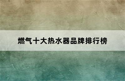 燃气十大热水器品牌排行榜