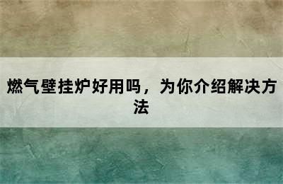 燃气壁挂炉好用吗，为你介绍解决方法