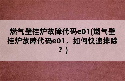 燃气壁挂炉故障代码e01(燃气壁挂炉故障代码e01，如何快速排除？)