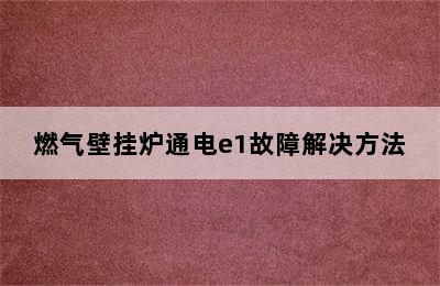 燃气壁挂炉通电e1故障解决方法