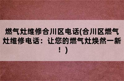 燃气灶维修合川区电话(合川区燃气灶维修电话：让您的燃气灶焕然一新！)