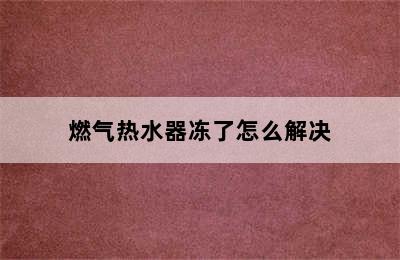 燃气热水器冻了怎么解决