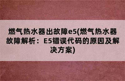 燃气热水器出故障e5(燃气热水器故障解析：E5错误代码的原因及解决方案)