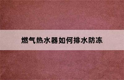 燃气热水器如何排水防冻