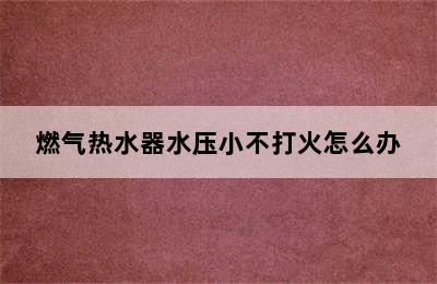 燃气热水器水压小不打火怎么办