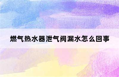 燃气热水器泄气阀漏水怎么回事