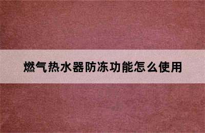 燃气热水器防冻功能怎么使用