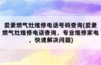 爱妻燃气灶维修电话号码查询(爱妻燃气灶维修电话查询，专业维修家电，快速解决问题)