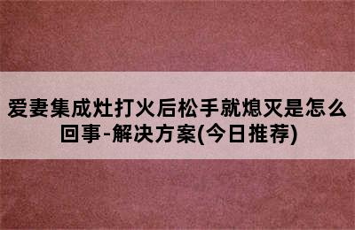 爱妻集成灶打火后松手就熄灭是怎么回事-解决方案(今日推荐)