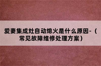 爱妻集成灶自动熄火是什么原因-（常见故障维修处理方案）