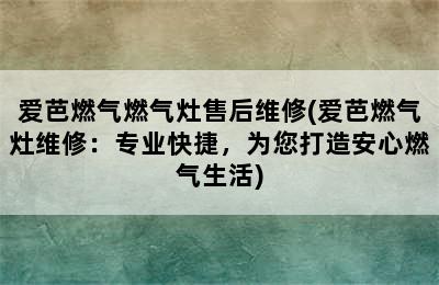 爱芭燃气燃气灶售后维修(爱芭燃气灶维修：专业快捷，为您打造安心燃气生活)